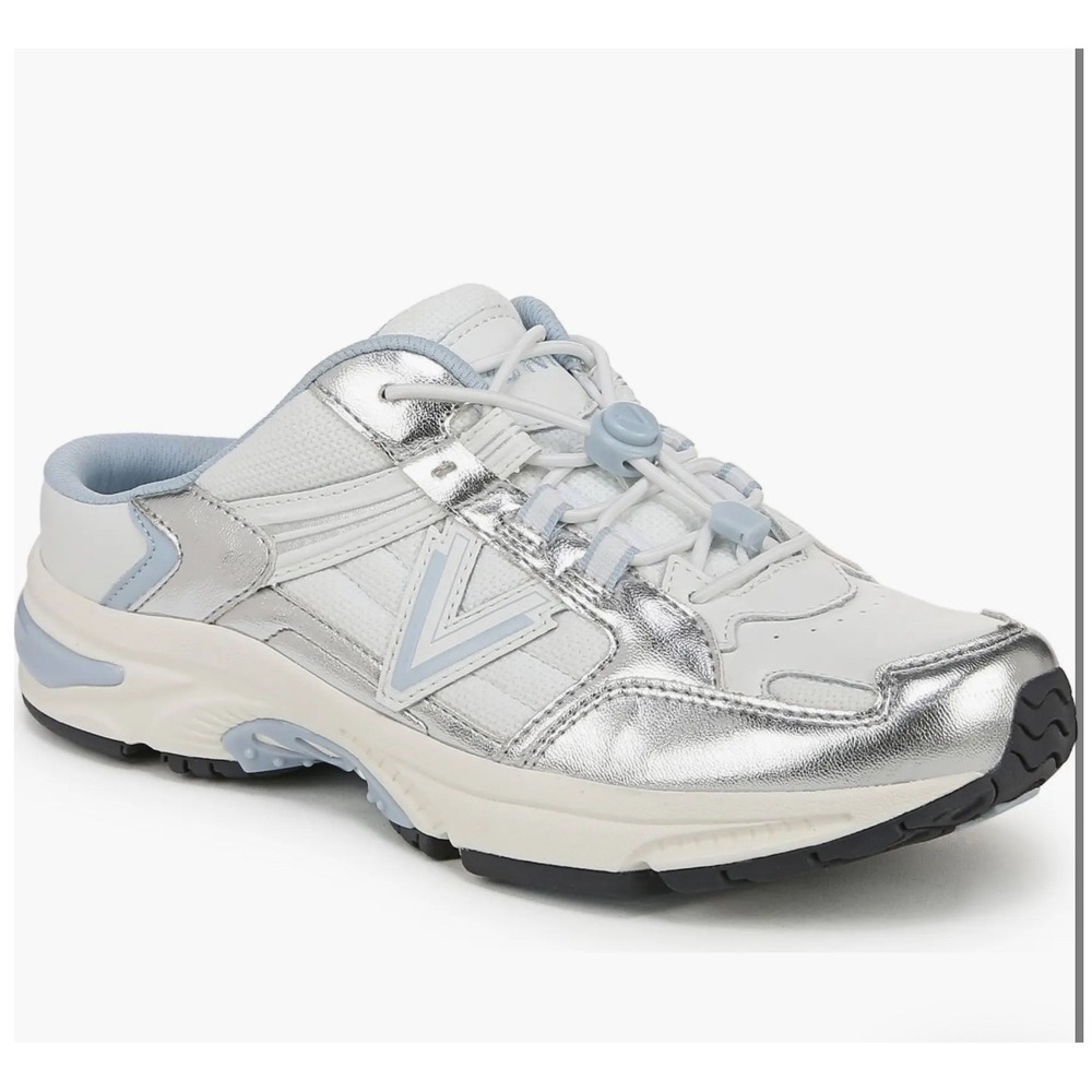 Vionic White & Silver Metallic Leather Mule Sneakers - Comfort Shoes $140